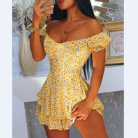 Women'S Printed Sexy Ruffled High Waist Jumpsuit - Thumbnail 1