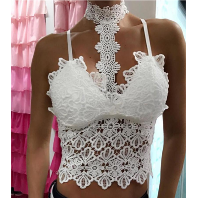 White Sexy Lace High-Necked Sling Tops