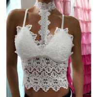 White Sexy Lace High-Necked Sling Tops - Thumbnail 2