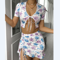 Sweet Floral Ruffle Short Sleeve Two-piece Set - Thumbnail 1