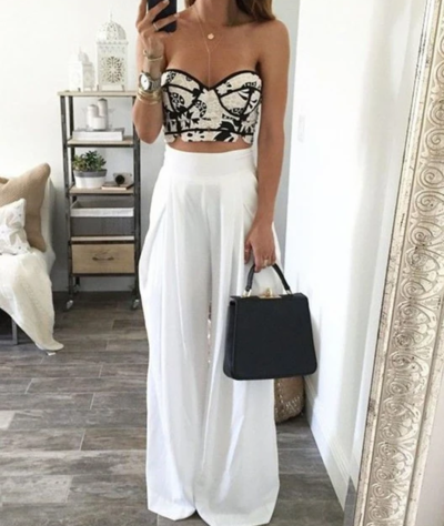 White Fashion High Waist Long Pants