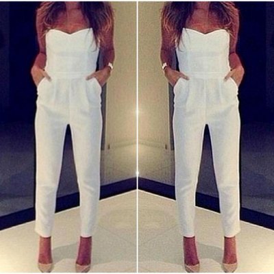 Sexy sleeveless white jumpsuit
