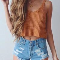 V-Neck Loose Knit Camisole Shirt Tops - Thumbnail 1