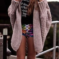 Loose Bat Sleeve Knit Cardigan Sweater Jacket - Thumbnail 2