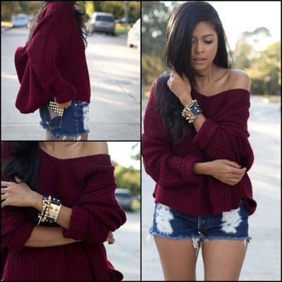 Round neck long-sleeved knit sweater