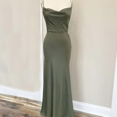 Spagehtti straps dark olive green prom dresses - Thumbnail 2