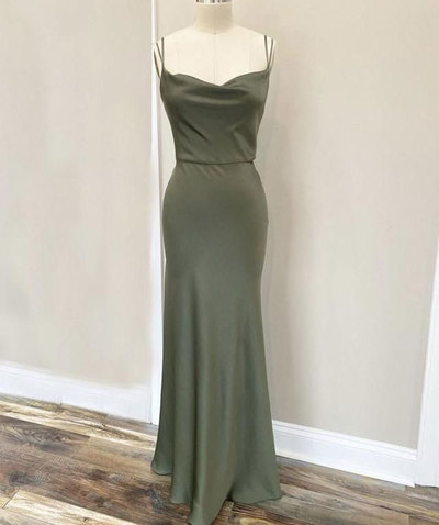 Spagehtti Straps Dark Olive Green Prom Dresses