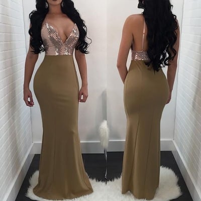 V neck gold prom dresses mermaid - Thumbnail 4