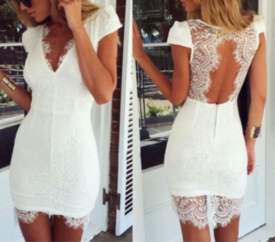 Lace Sexy V-Neck Short Sleeve Dress