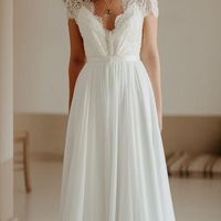 Boho A Line Chiffon Wedding Dresses Garden Cap Sleeve Lace Bridal Gowns,994 - Thumbnail 1