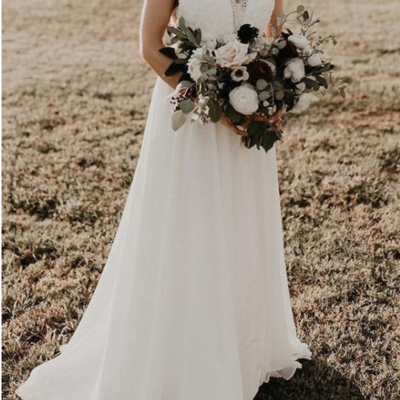 Boho a line chiffon wedding dresses garden cap sleeve lace bridal gowns,994