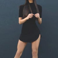 Design Round Neck Short-Sleeved Mini Dress - Thumbnail 1