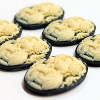 6 of 25x18 mm Vintage Sisters /Mother or Daughter Cameos Cream over Black Very Pretty, Old Stock - Thumbnail 3