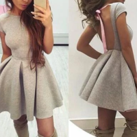 Fashion Sexy Short Sleeve Backless Dress - Thumbnail 1