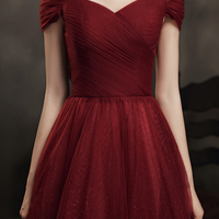 Burgundy tulle long A line prom dress evening dress - Thumbnail 5