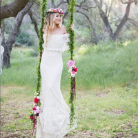 2021 Romantic Off the Shoulder Bohemian Wedding Dresses Sweep Train Lace Garden Beach Bridal Gowns Custom Made Plus Size Boho Wedding Gowns，995 - Thumbnail 1