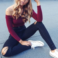 Fashion Strapless Long Sleeve T-Shirts - Thumbnail 2