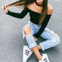 Fashion Strapless Long Sleeve T-Shirts - Thumbnail 1