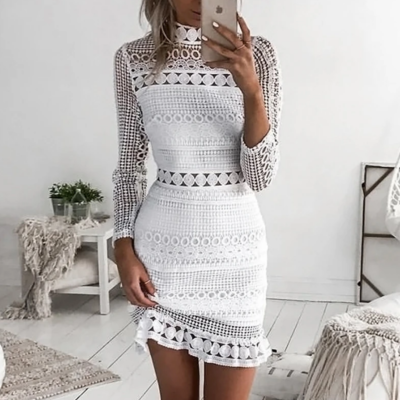 Lace sexy long sleeve stitching dress