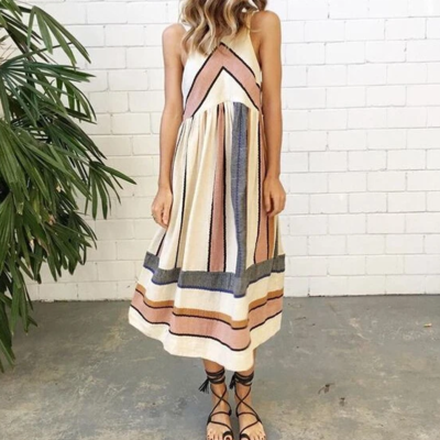 Round neck fashion printed sleeveless dress