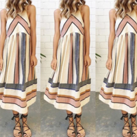 Round Neck Fashion Printed Sleeveless Dress - Thumbnail 3