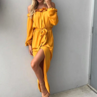 Women Sexy Long Sleeve Ruffled Dress - Thumbnail 1