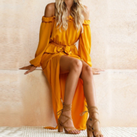 Women Sexy Long Sleeve Ruffled Dress - Thumbnail 2