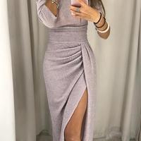 Long Sleeve High Waist Bag Hip Dress - Thumbnail 1