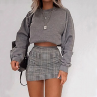 Slim High Waist Plaid Bag Hip Skirt - Thumbnail 1