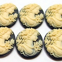 6 of 25x18 mm Classic Grecian Woman Cameos with Butterfly and Pearl Necklace, Cream over Black Pretty - Thumbnail 2