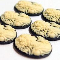 6 of 25x18 mm Classic Grecian Woman Cameos with Butterfly and Pearl Necklace, Cream over Black Pretty - Thumbnail 4