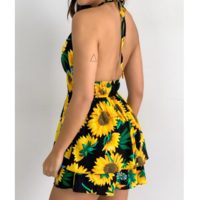 V-Neck Printed Women'S Ruffled Strap Dress - Thumbnail 2