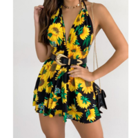 V-Neck Printed Women'S Ruffled Strap Dress - Thumbnail 1