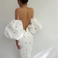 Slim Open Back High Waist Printed Dress - Thumbnail 3