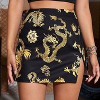 Printed Slim High Waist Split Skirt - Thumbnail 3