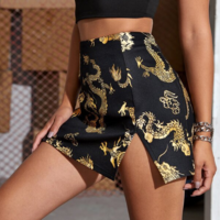 Printed Slim High Waist Split Skirt - Thumbnail 2