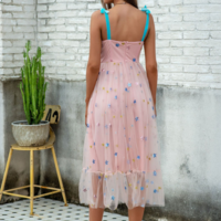 Sequin Embroidery Sling Star Mesh Dress - Thumbnail 2