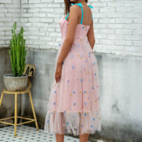 Sequin Embroidery Sling Star Mesh Dress - Thumbnail 3