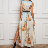 Temperament Printed High Waist Sleeveless Dress - Thumbnail 1