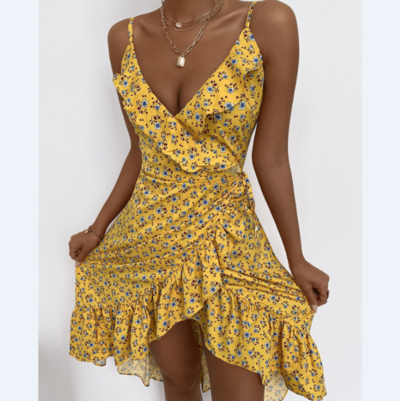 V-Neck Women'S Sling Sleeveless Floral Dress