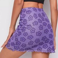 Cute Sexy 90s Boho Retro Vintage Green Flower Mesh Trim A-line Mini Skirt Bottoms Aesthetic E-Girl Kawaii Korean Japanese Harajuku Streetwear - Thumbnail 4