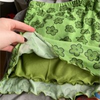 Cute Sexy 90s Boho Retro Vintage Green Flower Mesh Trim A-line Mini Skirt Bottoms Aesthetic E-Girl Kawaii Korean Japanese Harajuku Streetwear - Thumbnail 8