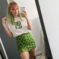 Cute Sexy 90s Boho Retro Vintage Green Flower Mesh Trim A-line Mini Skirt Bottoms Aesthetic E-Girl Kawaii Korean Japanese Harajuku Streetwear - Thumbnail 5