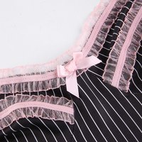 Cute Sexy 90s Black Pink Lace Trim Striped V Neck Mini Dress Dark Academia Aesthetic Goth E-Girl Kawaii Korean Japanese Harajuku Streetwear - Thumbnail 5
