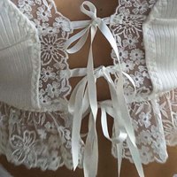 Sexy Lace Frill Bow Tie Up V Neck Crop Top Sleeveless Camisole Spaghetti Strap Club Aesthetic Goth E-Girl Kawaii Korean Japanese Harajuku Streetwear - Thumbnail 9