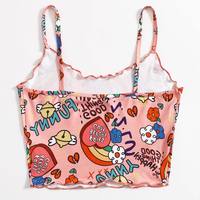 Cute Comic Flower Graphic Print Tank Crop Top Camisole Sleeveless Shirt Summer Casual Aesthetic Goth E-Girl Kawaii Korean Japanese Harajuku Streetwear - Thumbnail 2