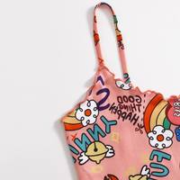 Cute Comic Flower Graphic Print Tank Crop Top Camisole Sleeveless Shirt Summer Casual Aesthetic Goth E-Girl Kawaii Korean Japanese Harajuku Streetwear - Thumbnail 3