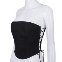 Sexy Black Corset Lace Tie Up Bustier Crop Top Sleeveless Strapless Vest Party Club Aesthetic Goth E-Girl Kawaii Korean Japanese Harajuku Streetwear - Thumbnail 5