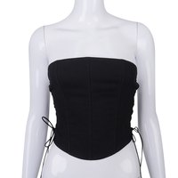 Sexy Black Corset Lace Tie Up Bustier Crop Top Sleeveless Strapless Vest Party Club Aesthetic Goth E-Girl Kawaii Korean Japanese Harajuku Streetwear - Thumbnail 6