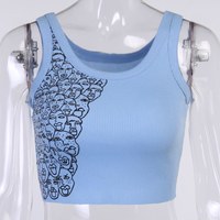 Cute Sexy People Face Print Ribbed Tank Crop Top Vest Sleeveless Shirt Summer Casual Aesthetic Goth E-Girl Kawaii Korean Japanese Harajuku Streetwear - Thumbnail 7